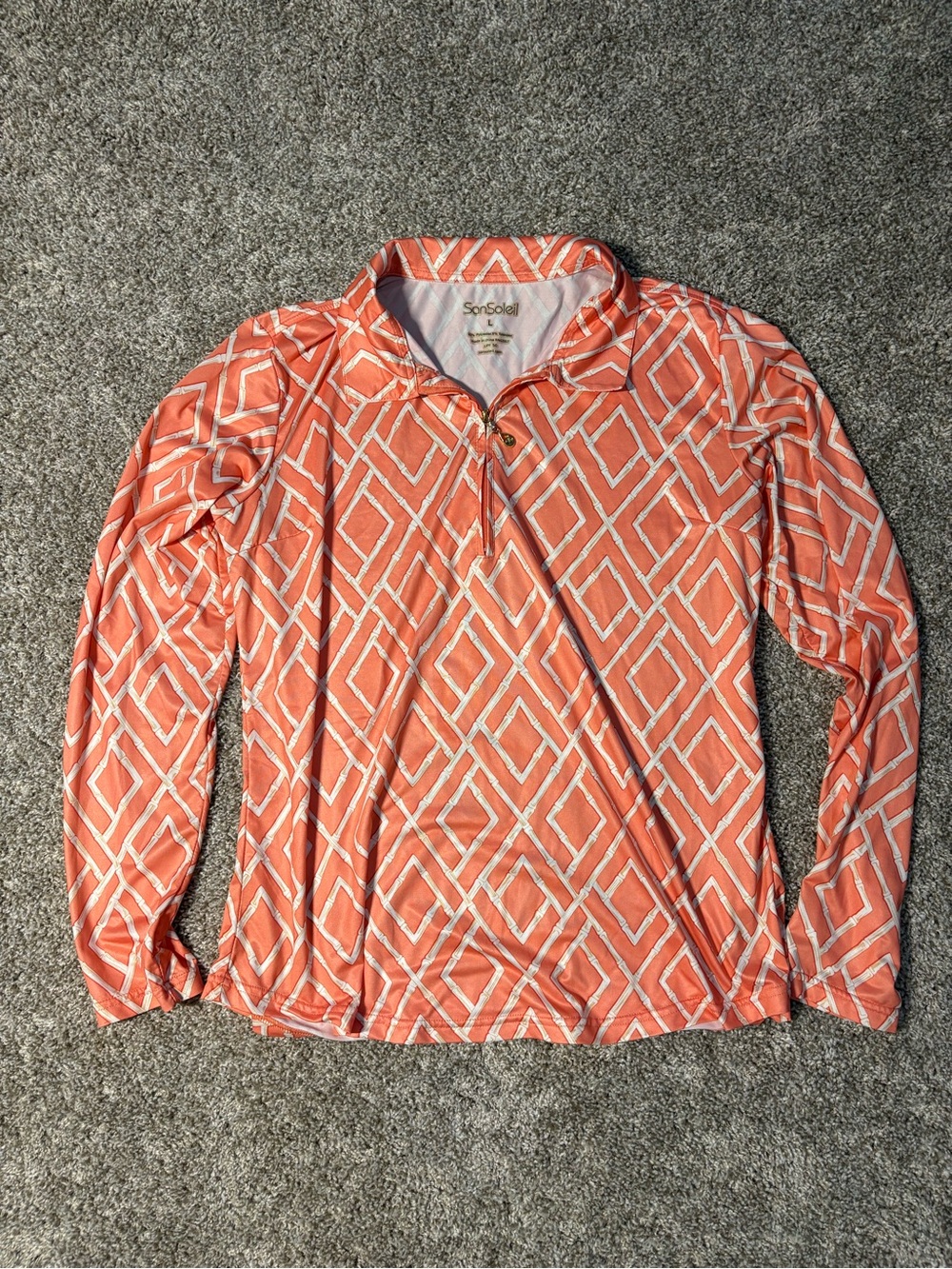 SanSoleil Sun Shirt Long Sleeve, Mock Neck, Swarovski Zipper, UPF 50+, Size M